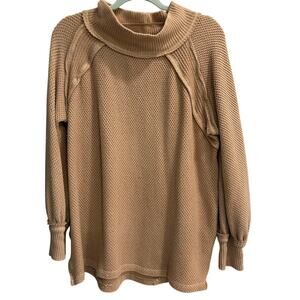 We the Free Size Small She's A Keeper Tan Mock Neck Sweater